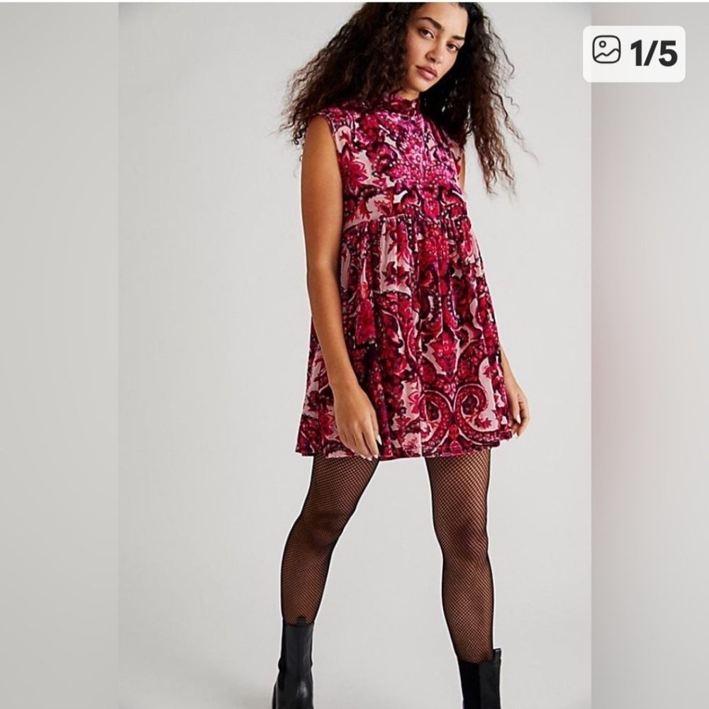 Free People All The Time Pasley Velvet Floral Minidress